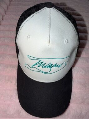 miami Two-Tone Black and White Trucker Hat with Teal Script